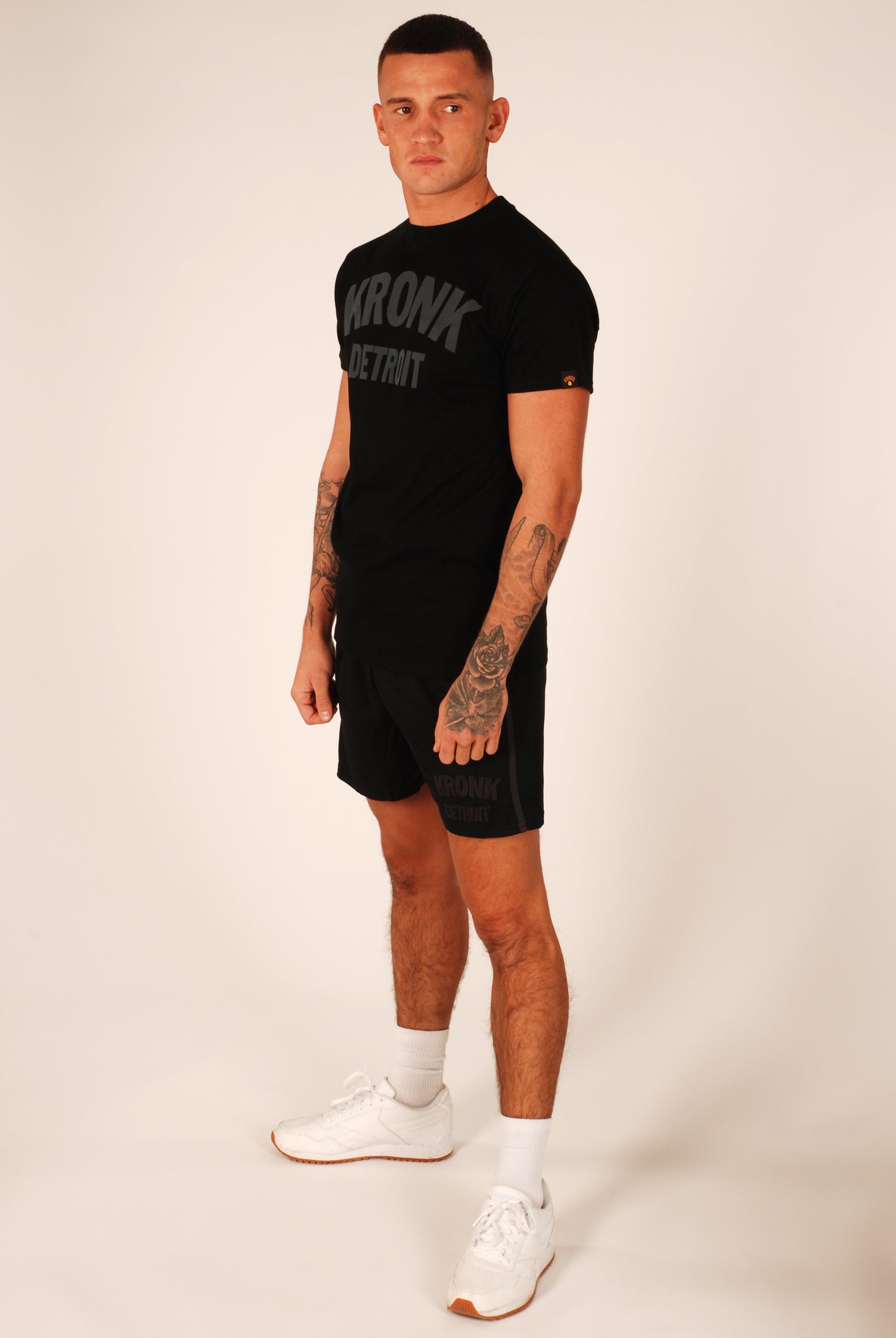 KRONK Detroit Regular Fit T Shirt Black with Charcoal logo