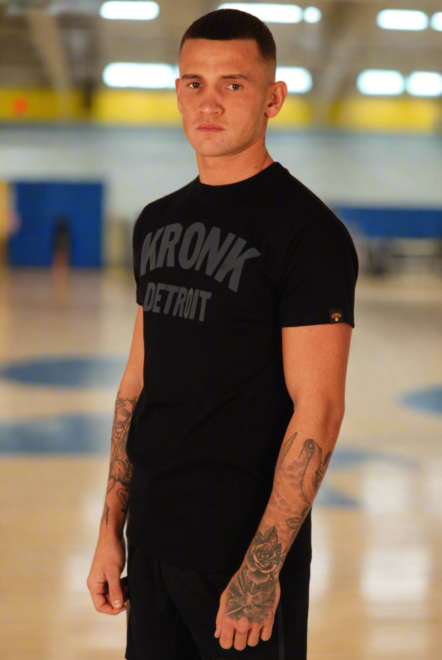 KRONK Detroit Regular Fit T Shirt Black with Charcoal logo