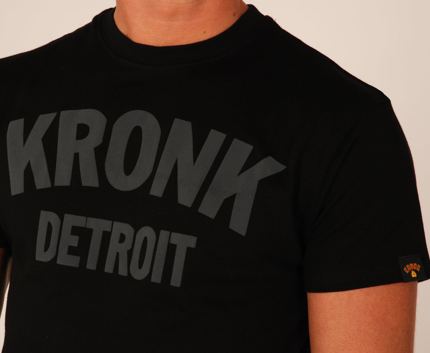 KRONK Detroit Regular Fit T Shirt Black with Charcoal logo