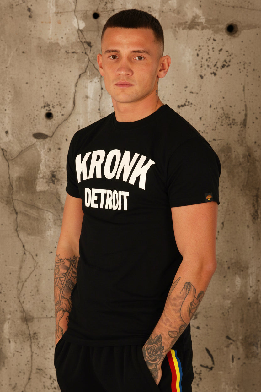 KRONK Detroit Regular Fit T Shirt Black with white logo
