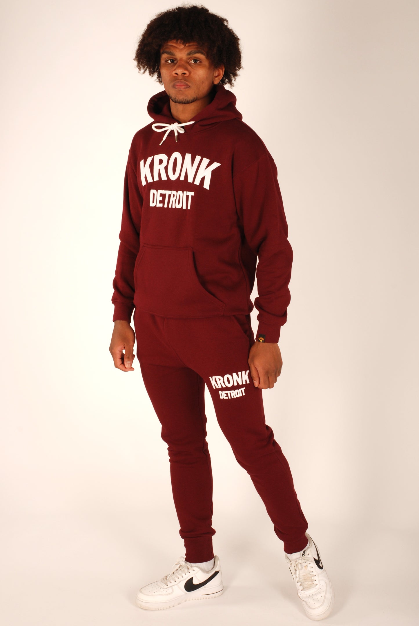 KRONK Detroit Applique Hoodie Regular Fit Maroon with White logo