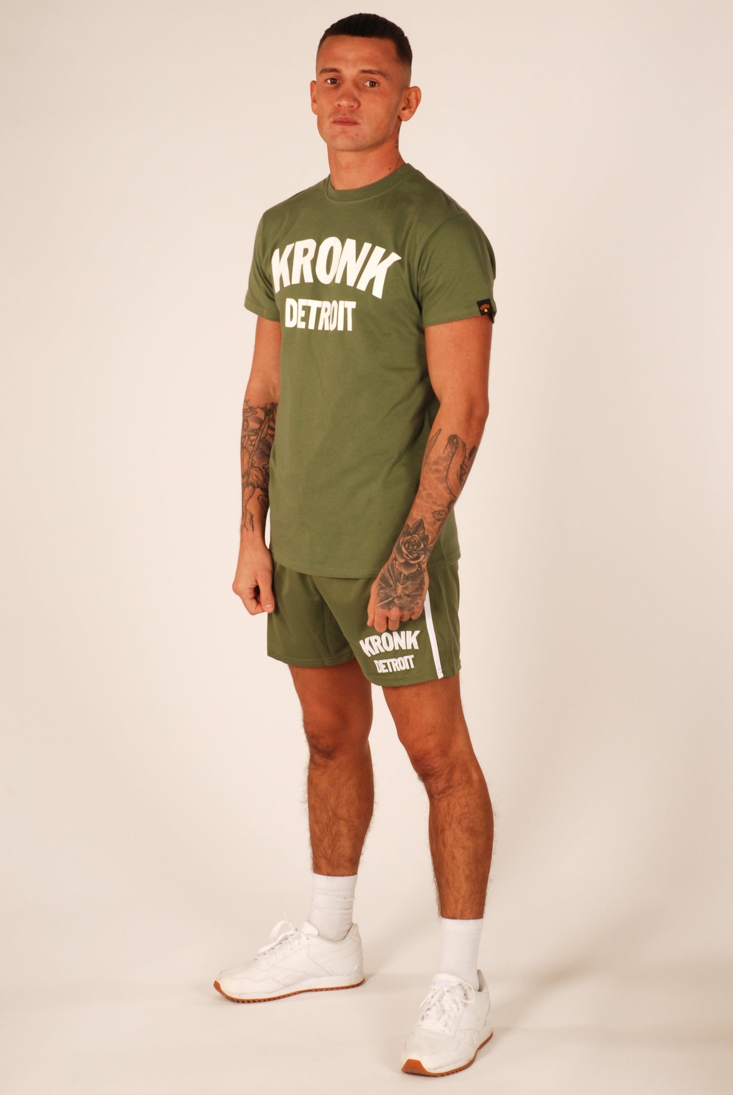 KRONK Detroit T Shirt Military Green with White print
