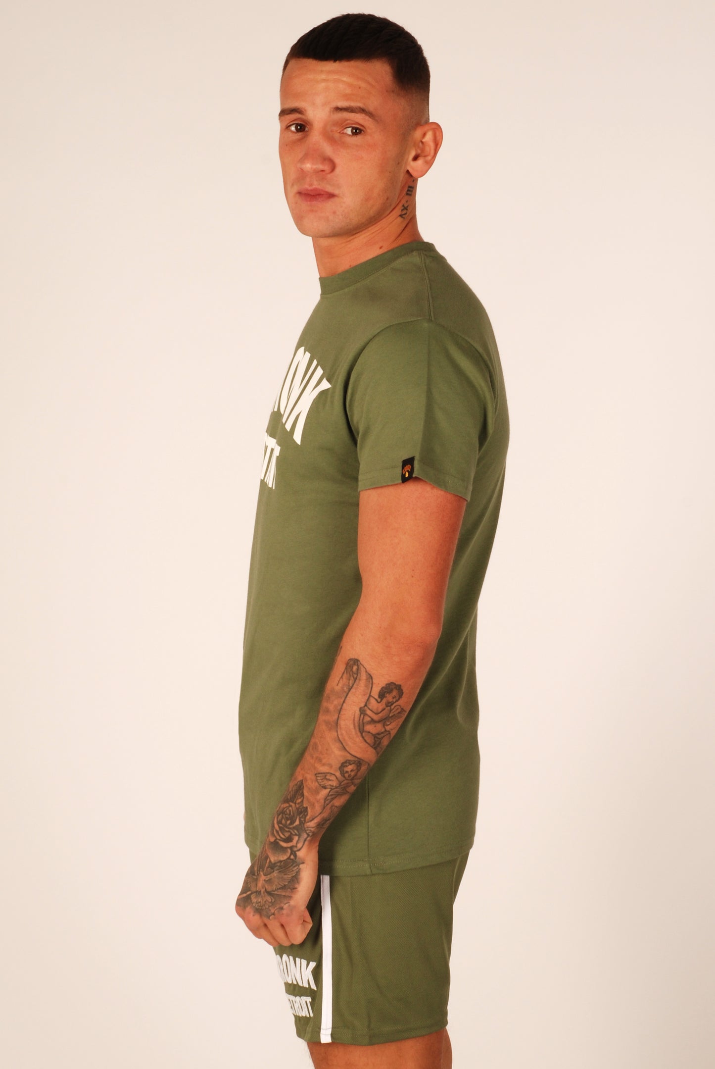 KRONK Detroit T Shirt Military Green with White print