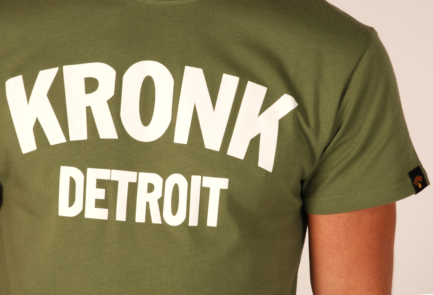 KRONK Detroit T Shirt Military Green with White print