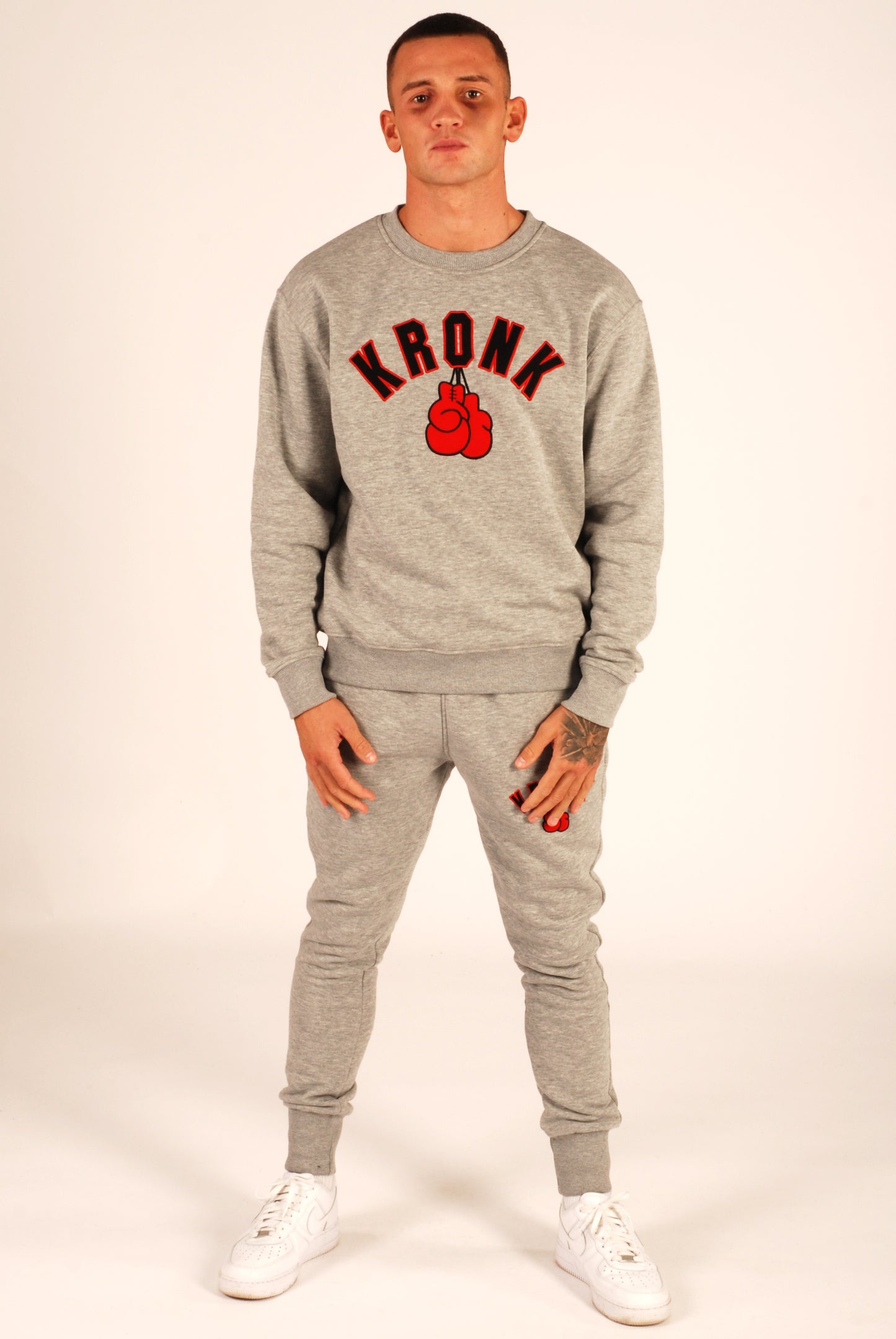 KRONK Gloves Applique Sweatshirt Loose Fit Sports Grey