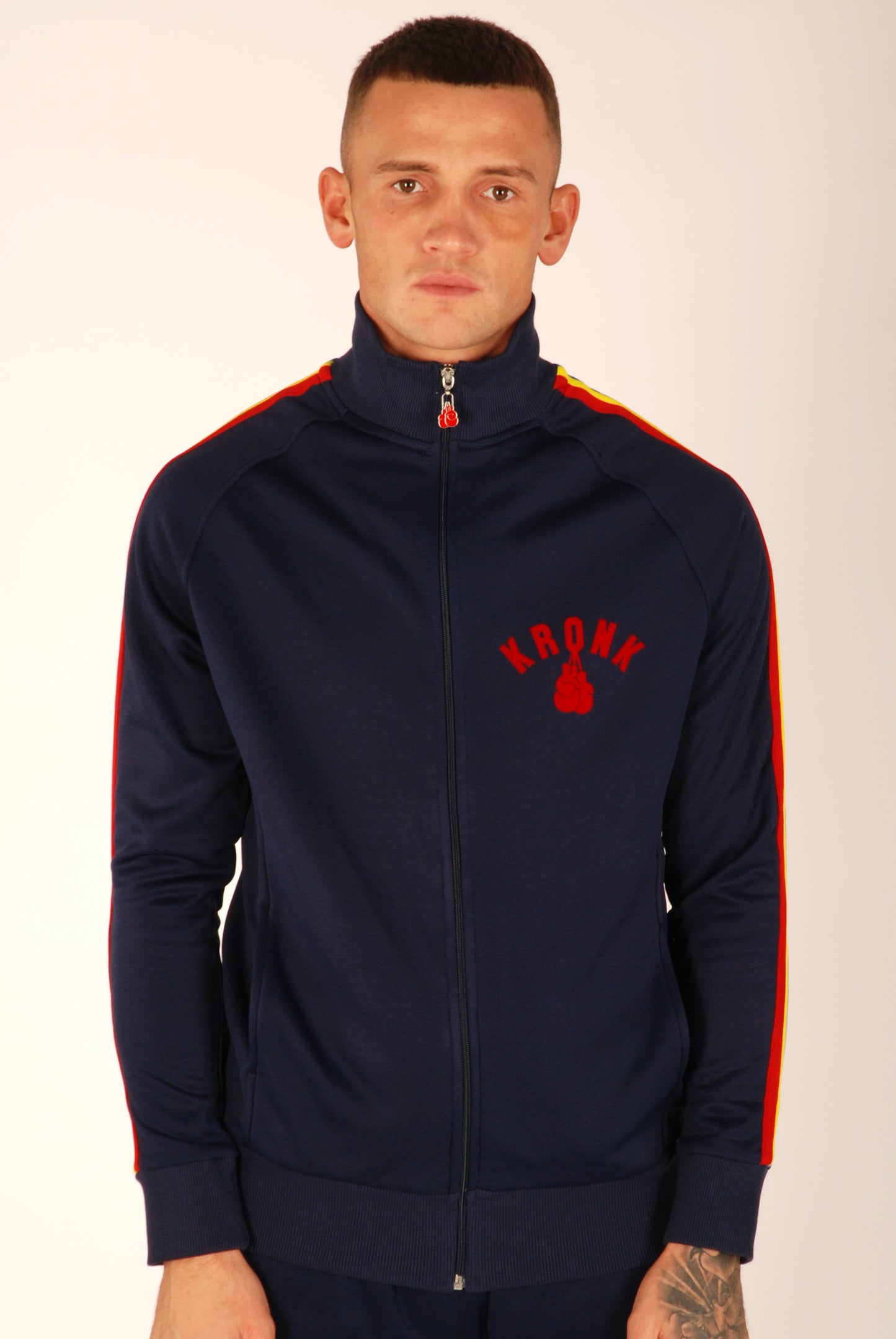 KRONK One Colour Gloves Full Zip Stripe Sleeve Track Top Navy