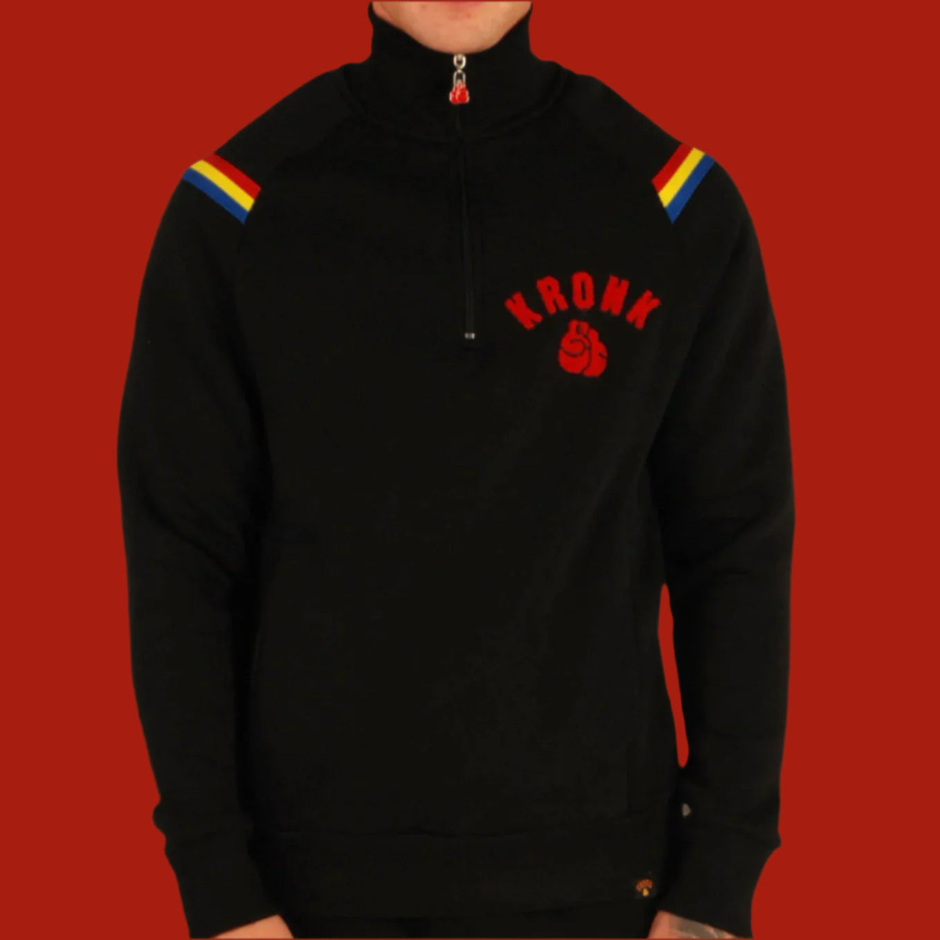 KRONK One Colour Gloves Quarter Zip Track Top Sweatshirt Black