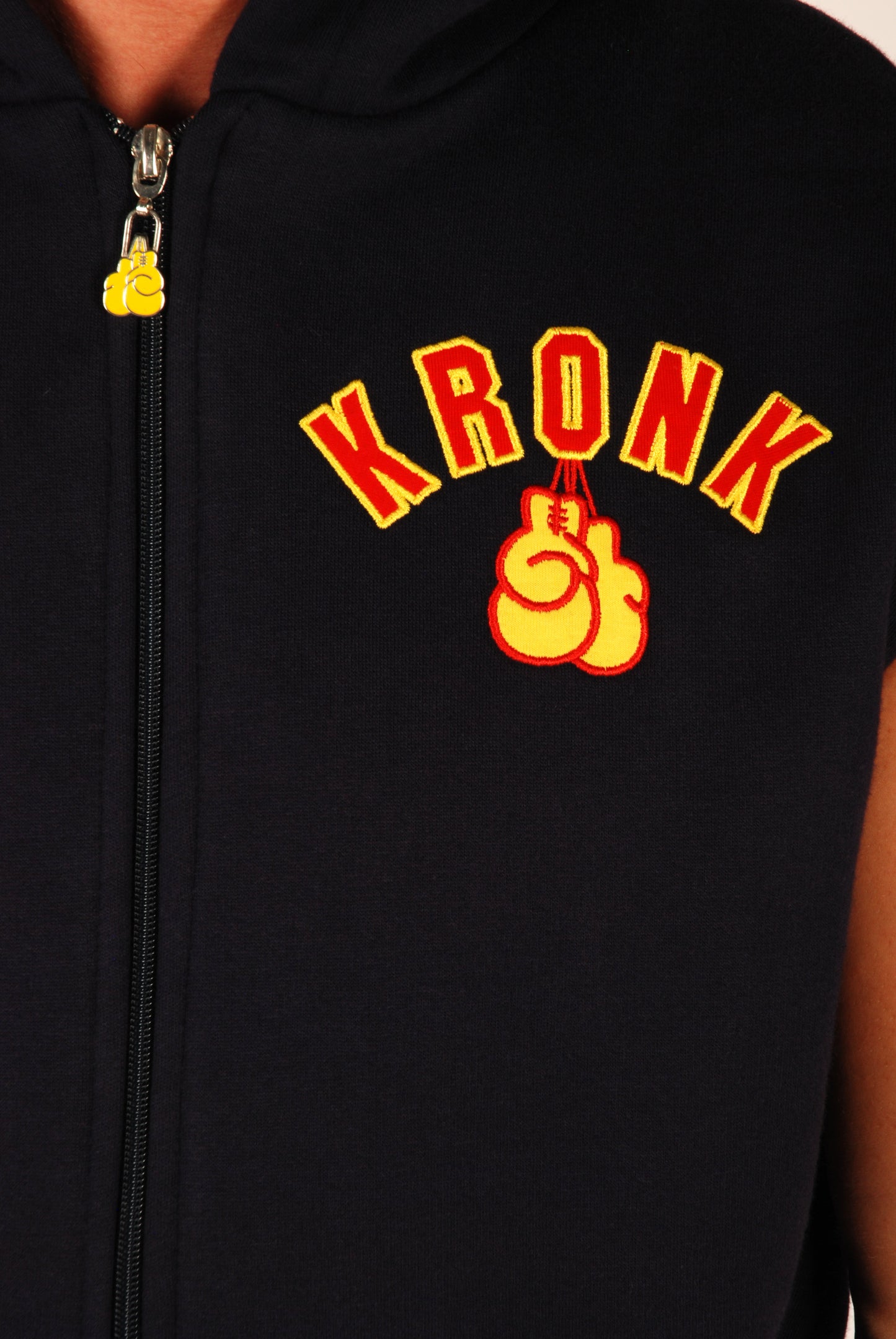 KRONK Gloves Applique Zip through Sleeveless Hoodie Navy