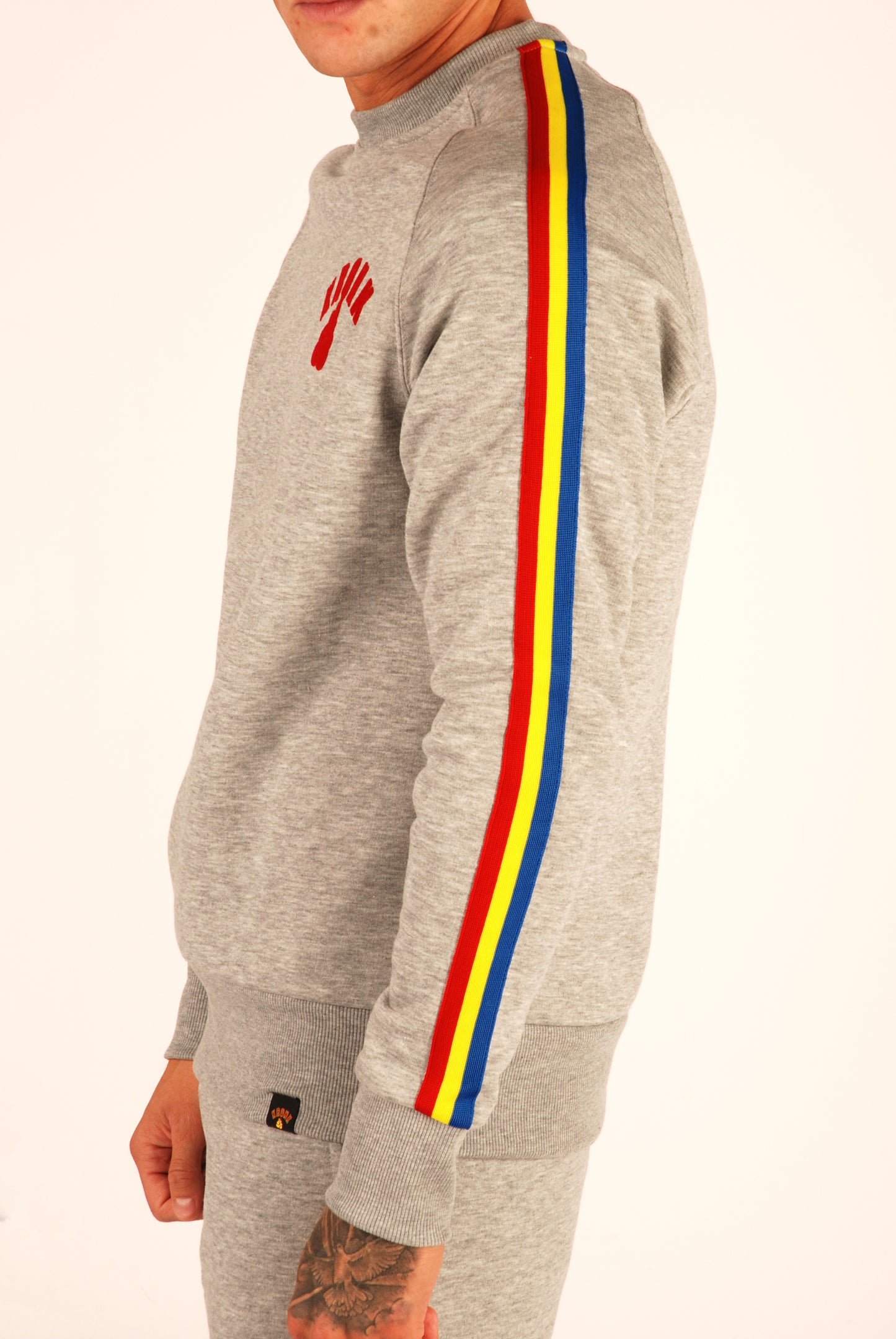 KRONK Striped Sleeve Sweatshirt Regular Fit Sports Grey