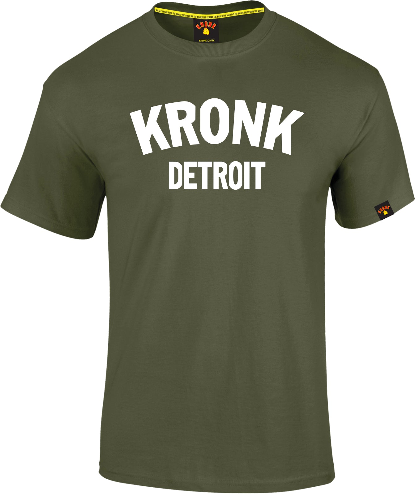 KRONK Detroit T Shirt Military Green with White print