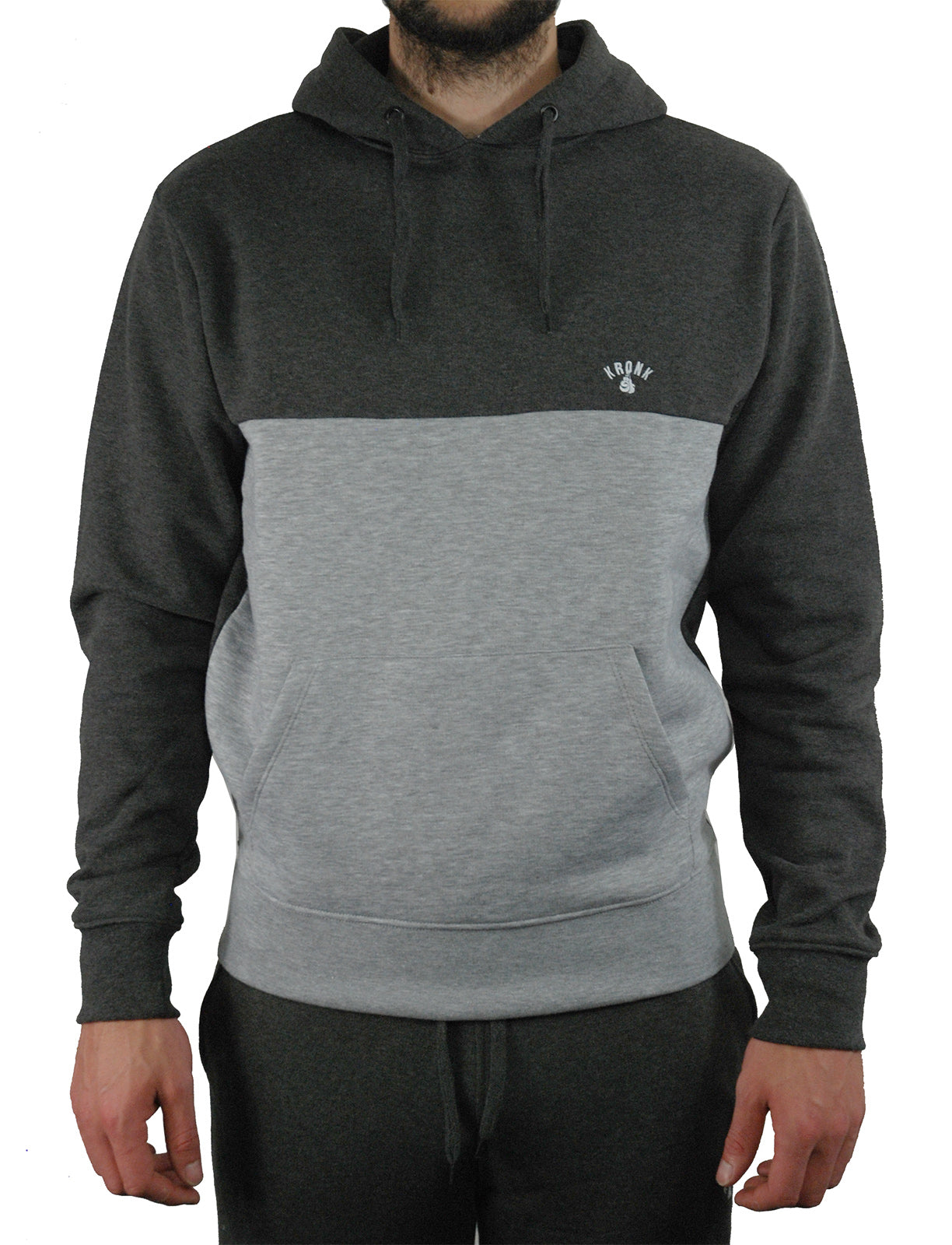 KRONK Premium Fleece Pullover Hoodie Regular fit Charcoal Grey Melange