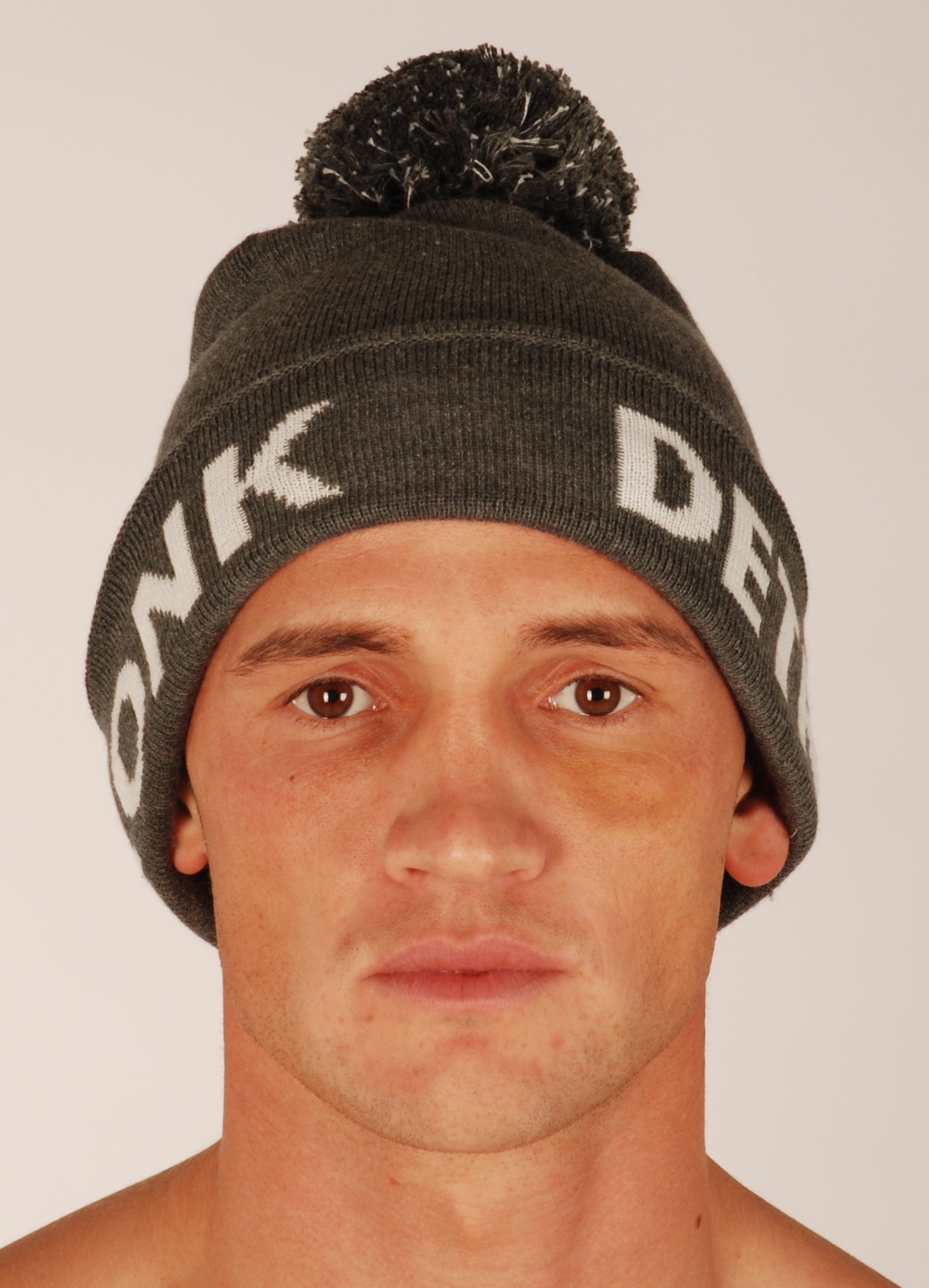 KRONK Detroit Bobble Hat Charcoal with White knitted logo