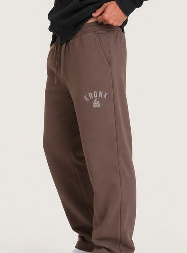 KRONK Faded Gloves Vintage wash Straight Leg Joggers Loose Fit Dark Brown
