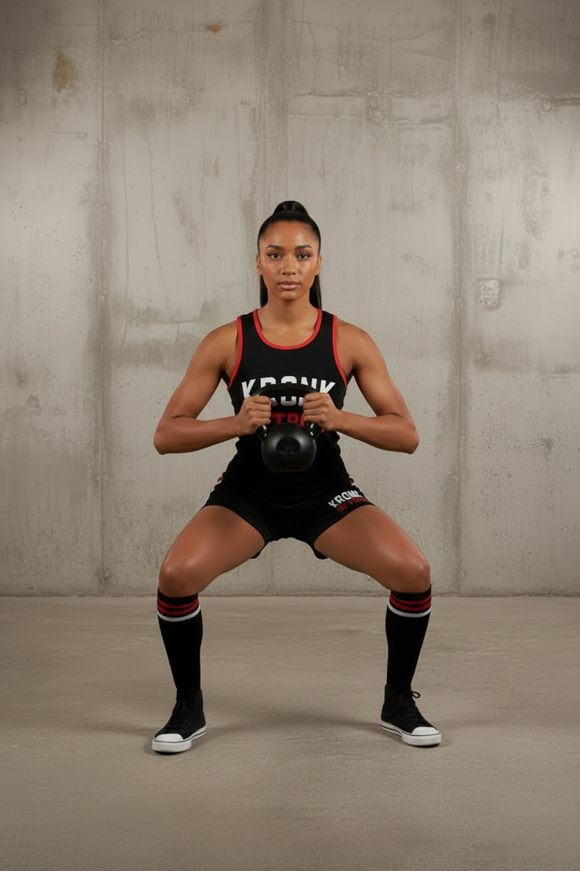 KRONKWOMEN Iconic Detroit Applique Training Gym Vest Black with red & white logo