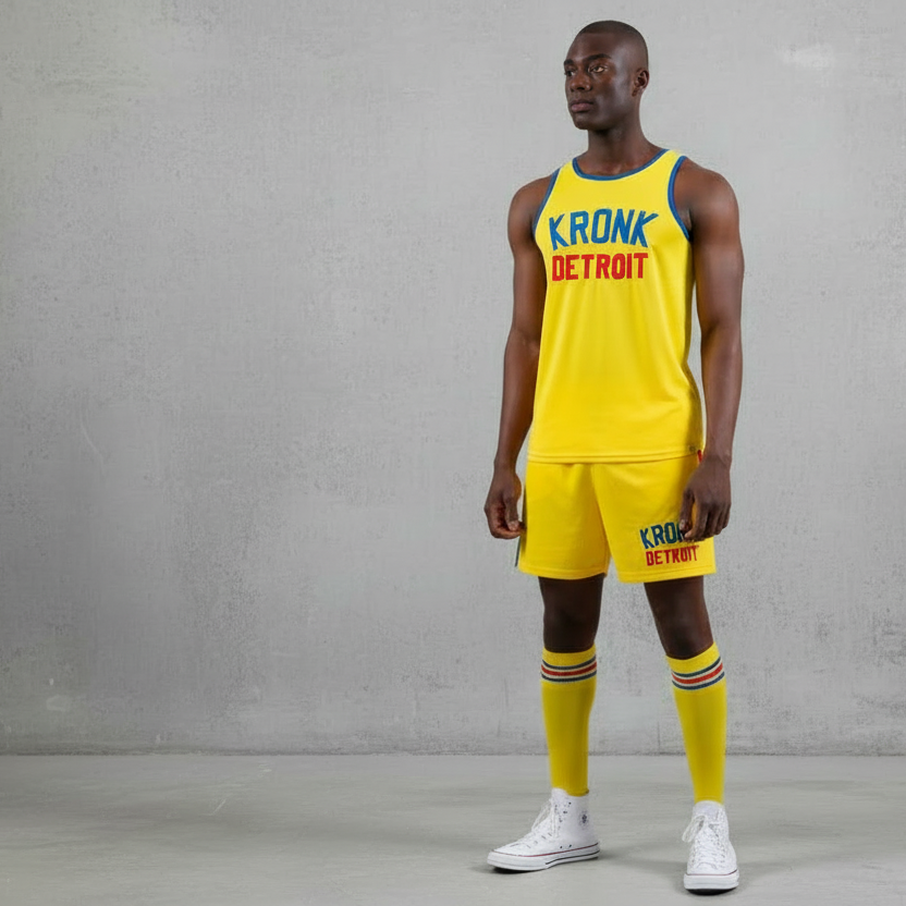 KRONK Iconic Detroit Applique Training Gym Vest Yellow