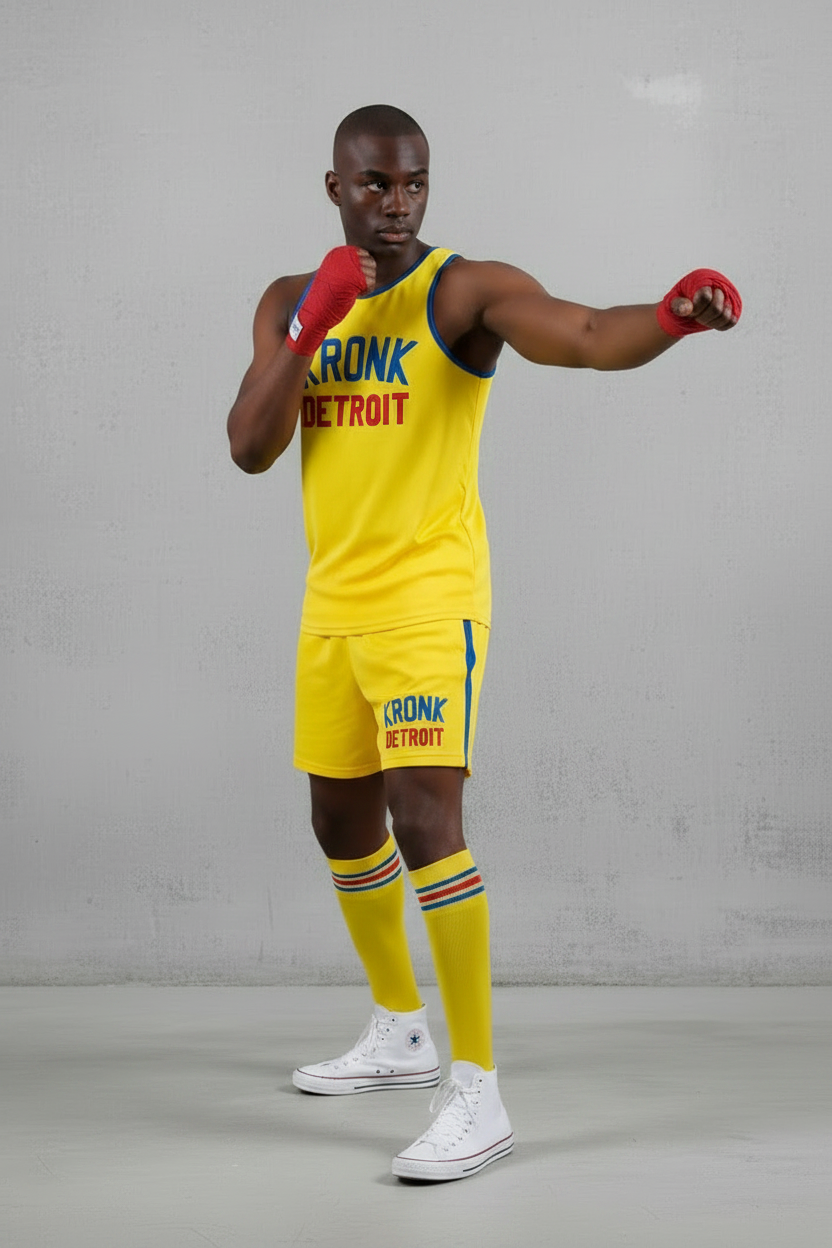 KRONK Iconic Detroit Applique Training Gym Vest Yellow