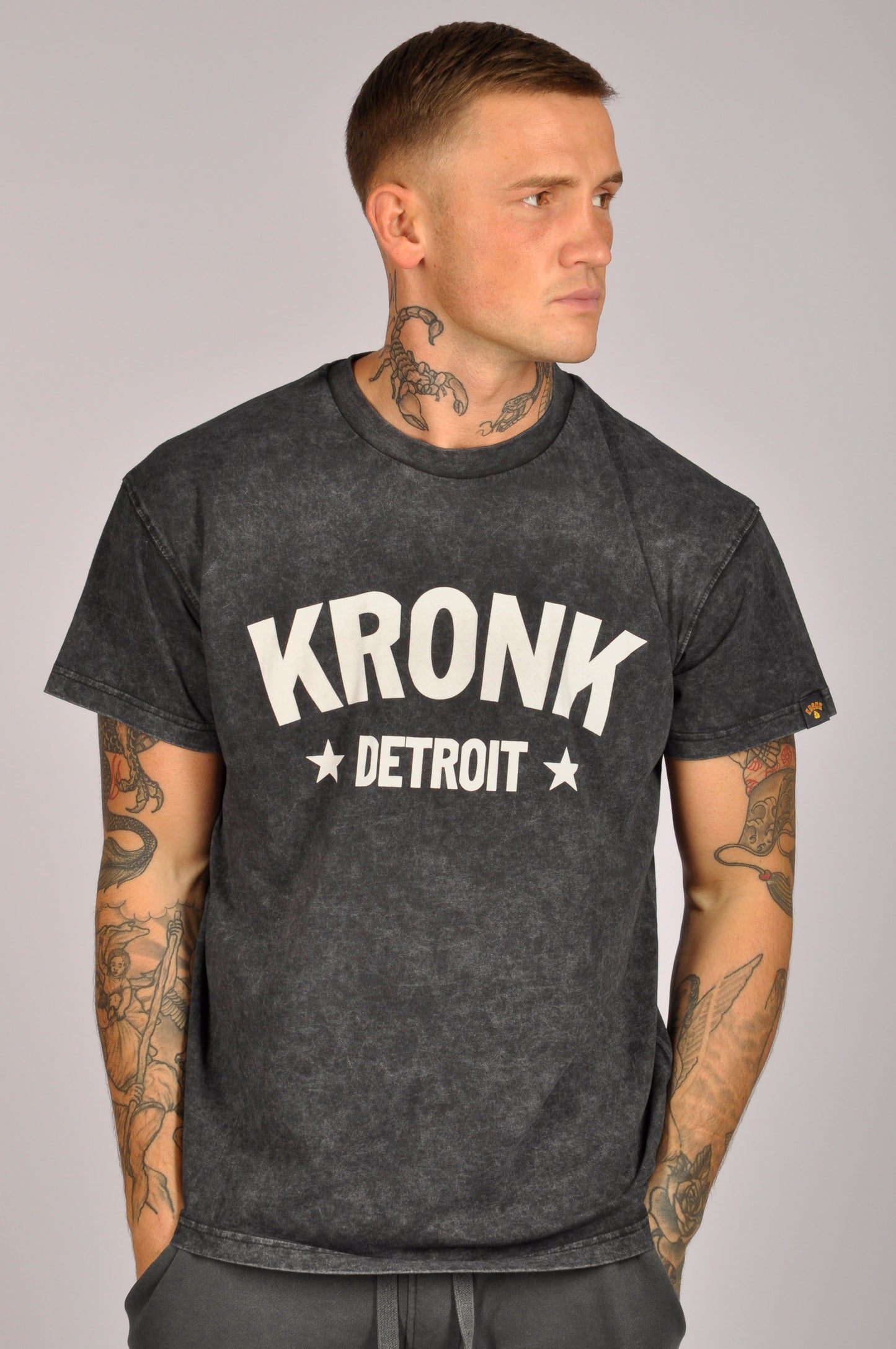 KRONK Detroit Stars Loose Fit Vintage Wash T Shirt Black and White