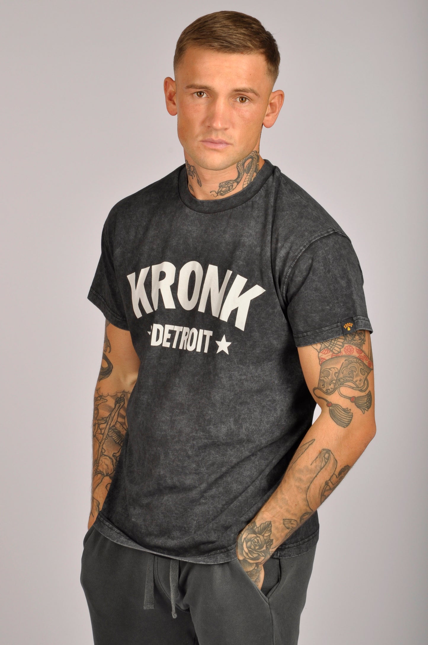 KRONK Detroit Stars Loose Fit Vintage Wash T Shirt Black and White