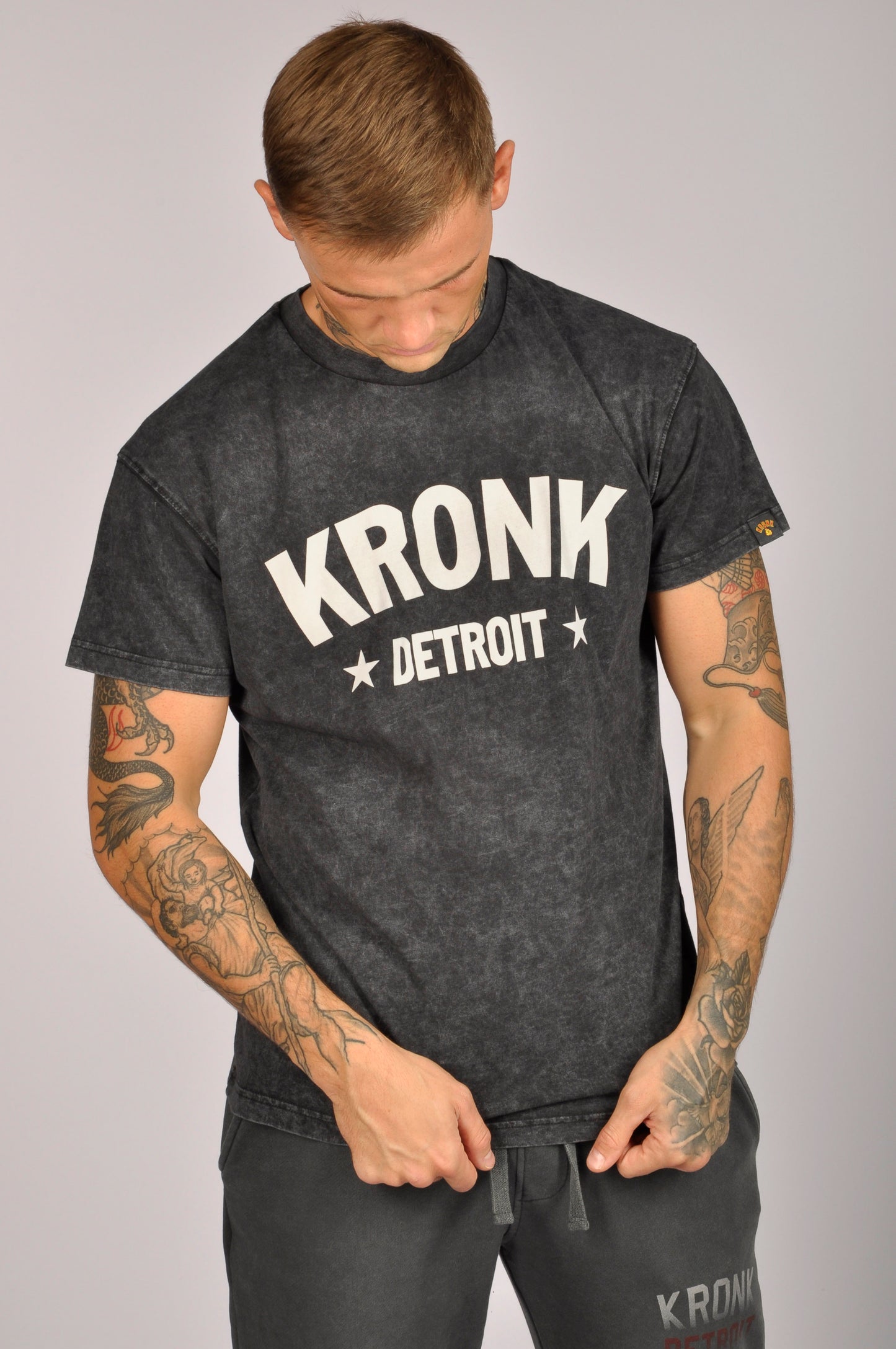 KRONK Detroit Stars Loose Fit Vintage Wash T Shirt Black and White