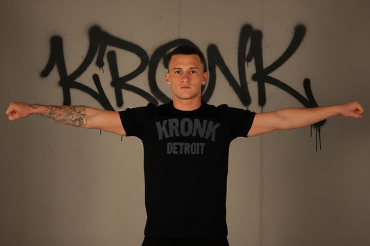 KRONK Detroit Regular Fit T Shirt Black with Charcoal logo