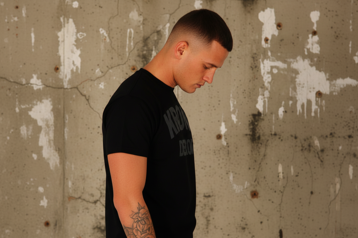 KRONK Detroit Regular Fit T Shirt Black with Charcoal logo