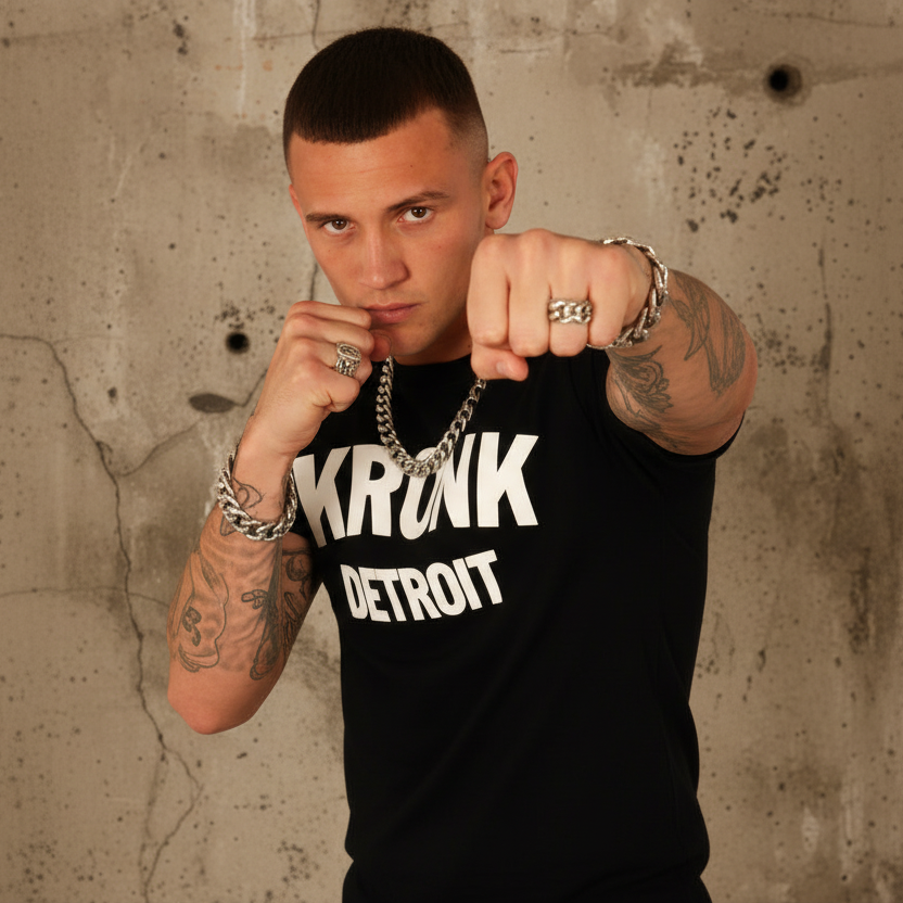 KRONK Detroit Regular Fit T Shirt Black with white logo