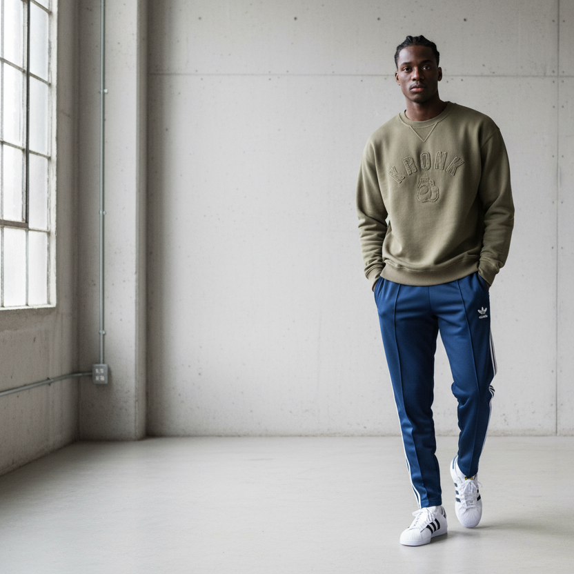 KRONK One Colour Gloves Raw Edge Applique Vintage Wash Sweatshirt Khaki