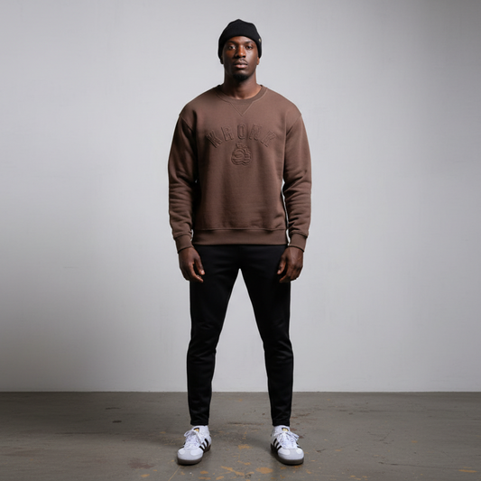 KRONK One Colour Gloves Raw Edge Applique Vintage Wash Sweatshirt Dark Brown