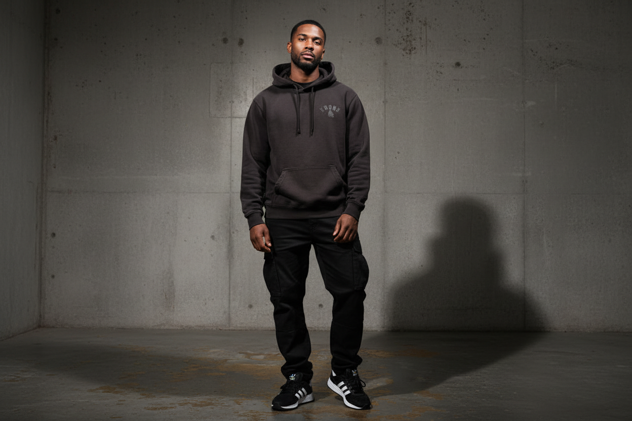 KRONK Faded Gloves Vintage Wash Hoodie Loose Fit Dark Brown
