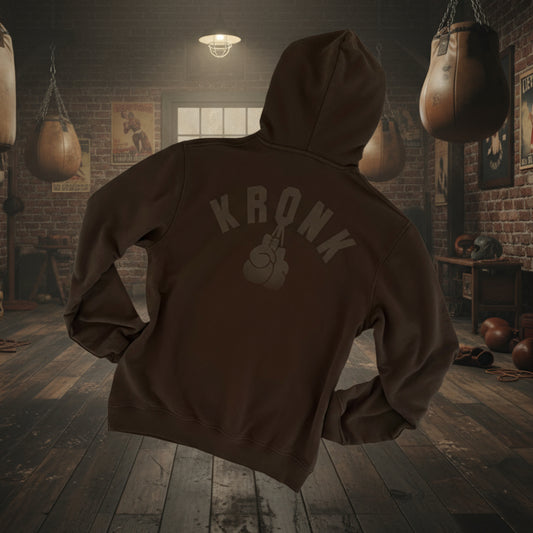 KRONK Faded Gloves Vintage Wash Hoodie Loose Fit Dark Brown