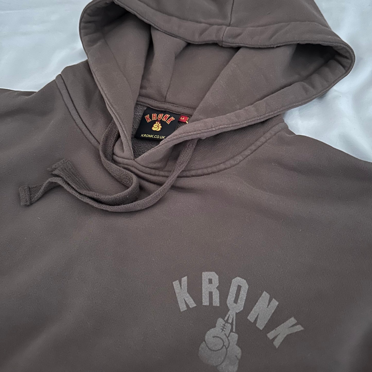 KRONK Faded Gloves Vintage Wash Hoodie Loose Fit Dark Brown