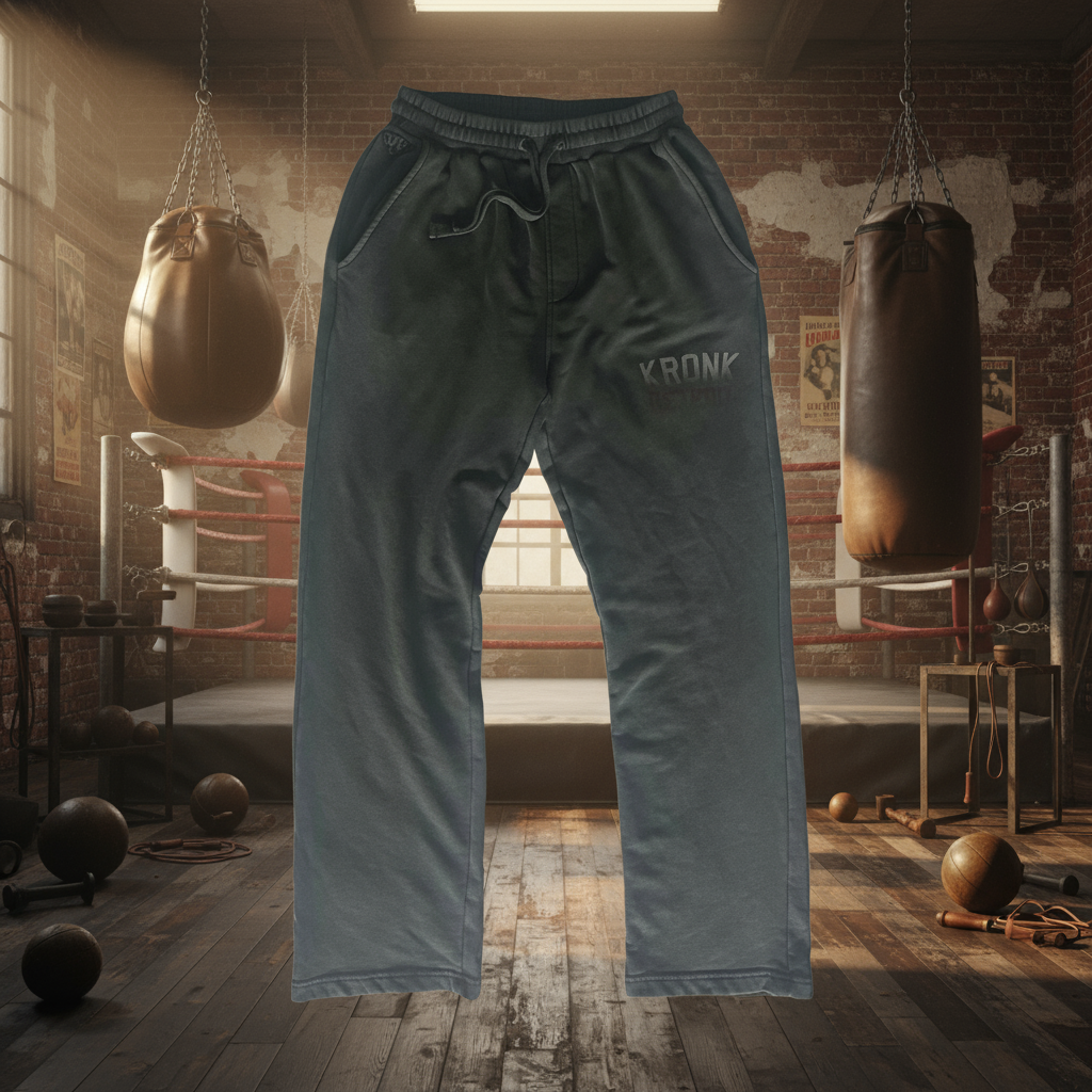 KRONK Faded Iconic Detroit Vintage wash Straight Leg Joggers Loose Fit Charcoal