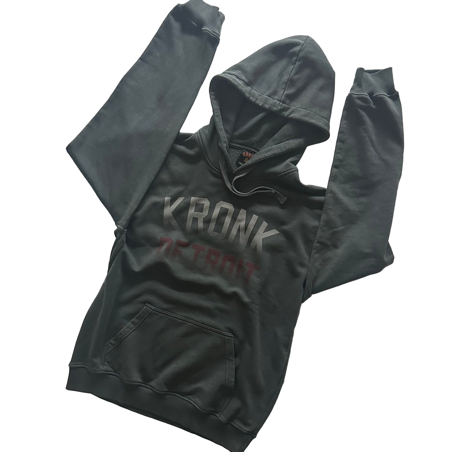 KRONK Faded Iconic Detroit Vintage Wash Hoodie Loose Fit Charcoal