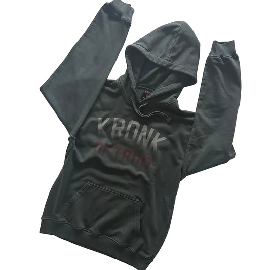 KRONK Faded Iconic Detroit Vintage Wash Hoodie Loose Fit Charcoal