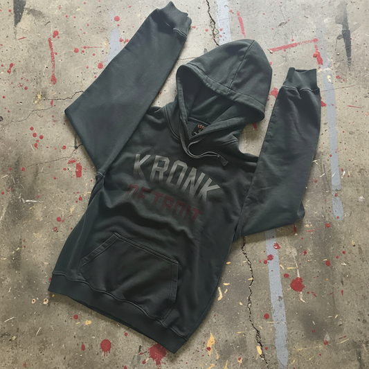KRONK Faded Iconic Detroit Vintage Wash Hoodie Loose Fit Charcoal
