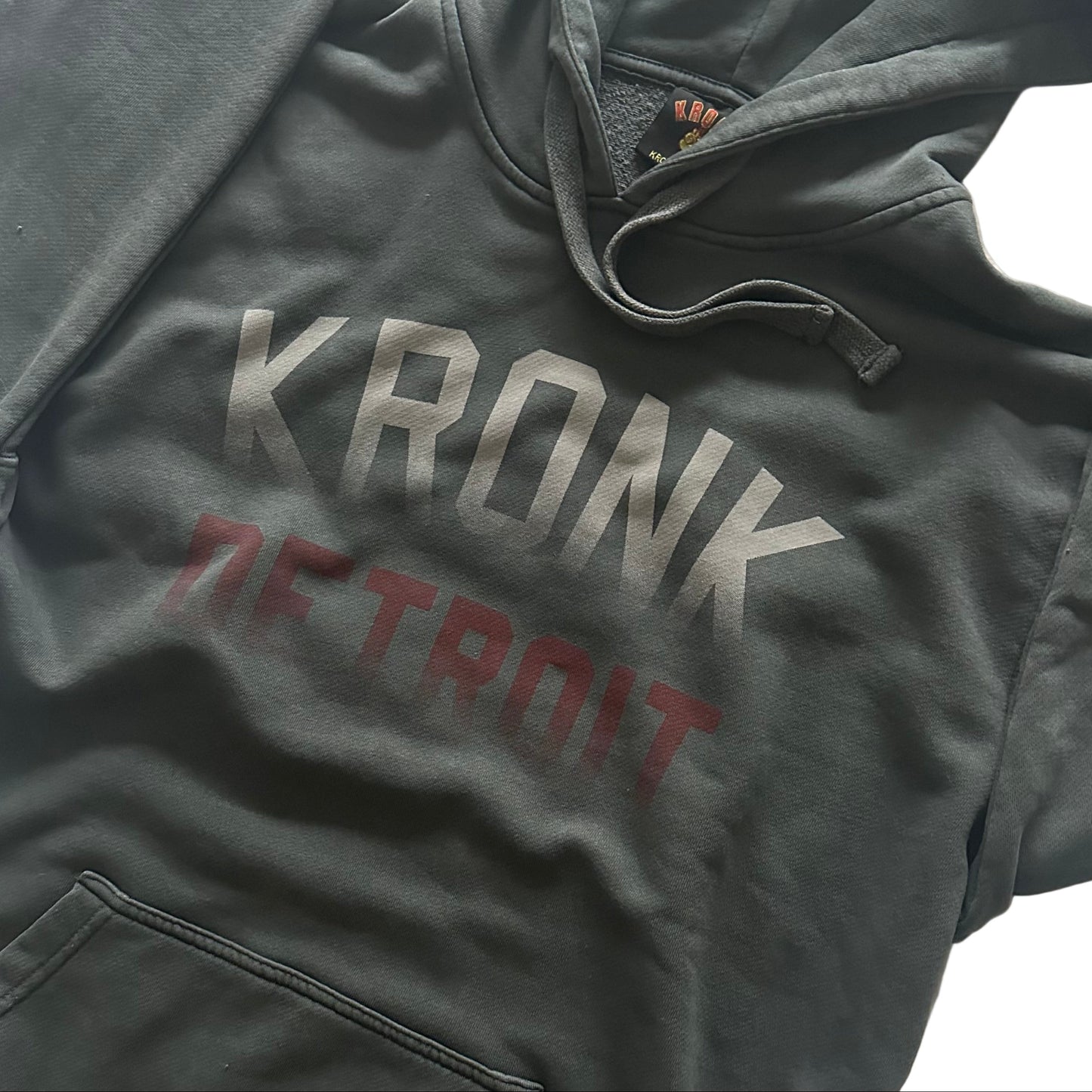 KRONK Faded Iconic Detroit Vintage Wash Hoodie Loose Fit Charcoal