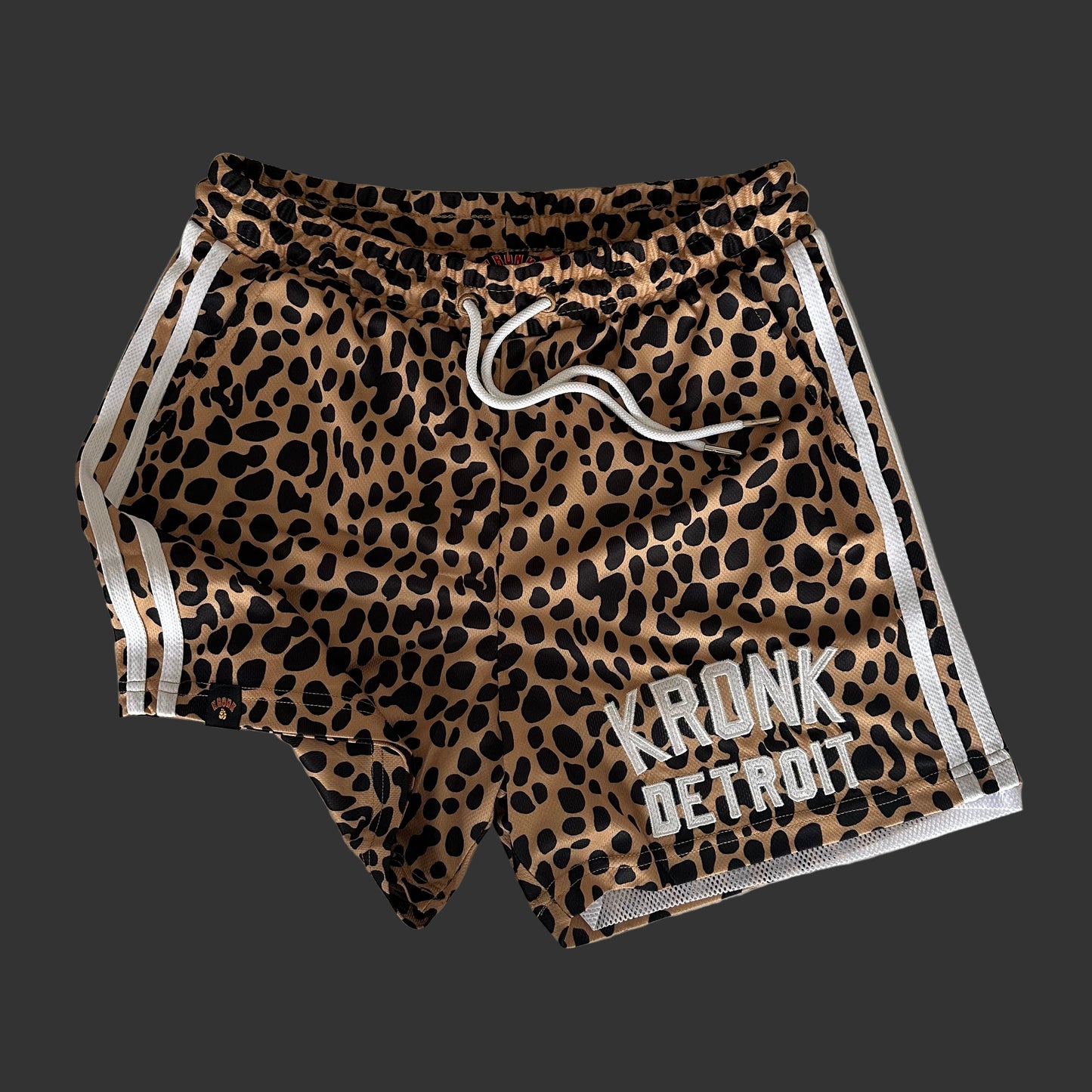 KRONK Iconic Detroit Applique Lined Gym Shorts Leopard Print