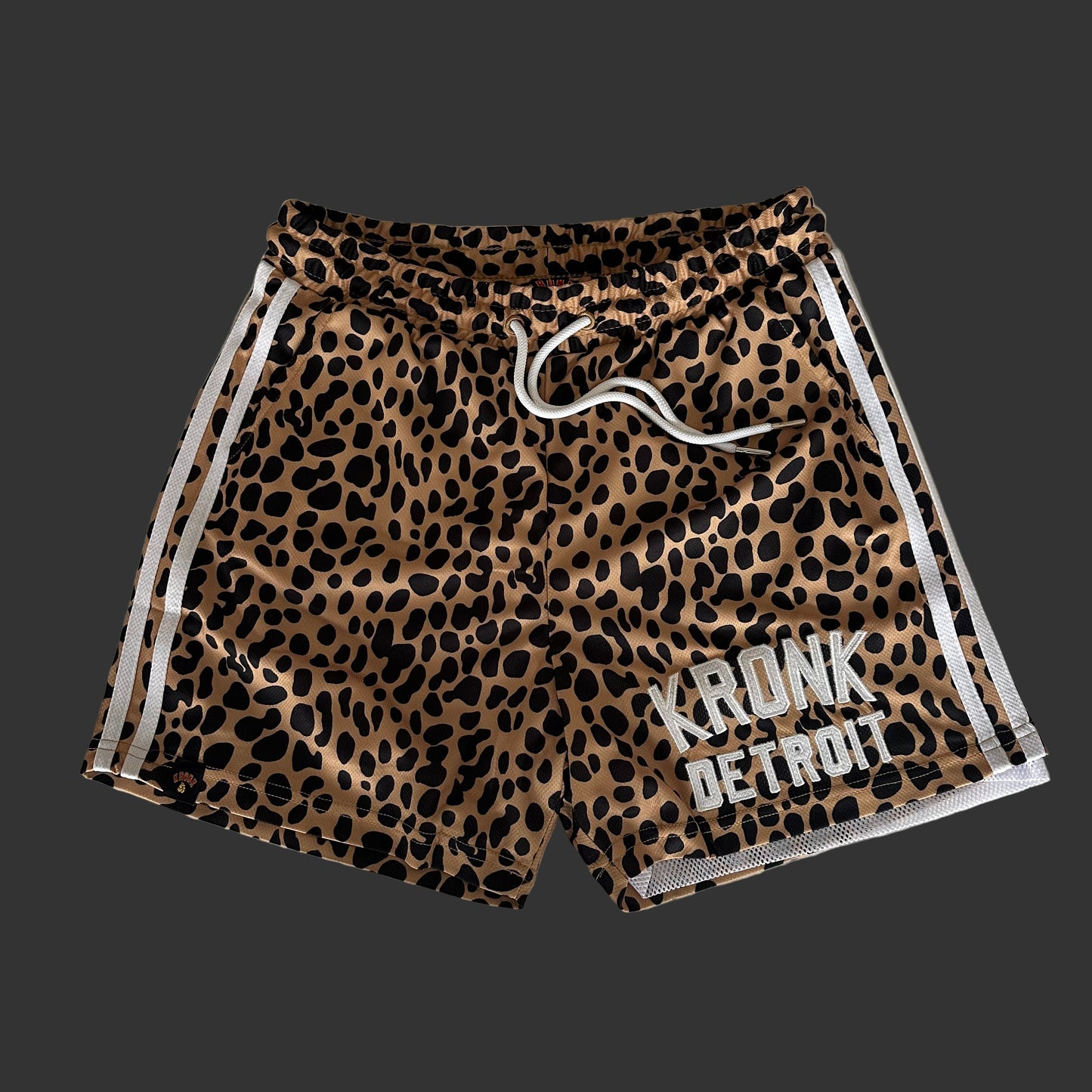 KRONK Iconic Detroit Applique Lined Gym Shorts Leopard Print
