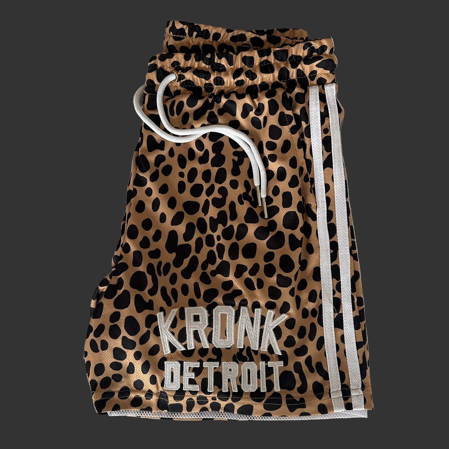 KRONK Iconic Detroit Applique Lined Gym Shorts Leopard Print