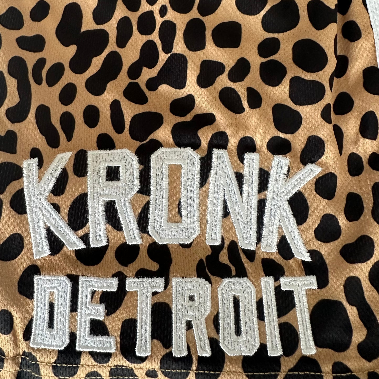 KRONK Iconic Detroit Applique Lined Gym Shorts Leopard Print