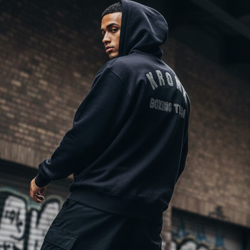 KRONK Boxing Team Towelling Applique Hoodie Loose Fit Navy/Sky