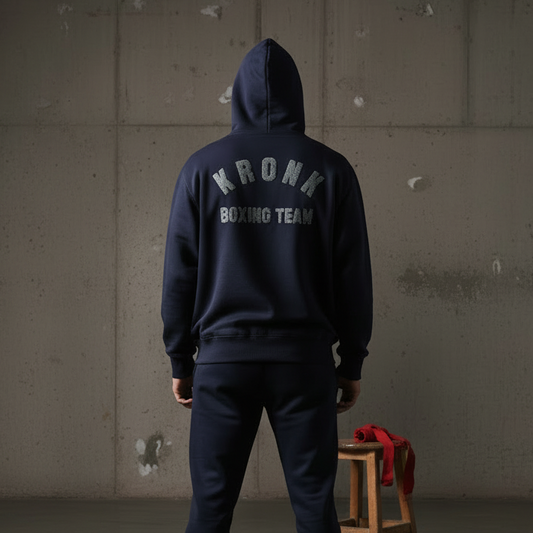 KRONK Boxing Team Towelling Applique Hoodie Loose Fit Navy/Sky