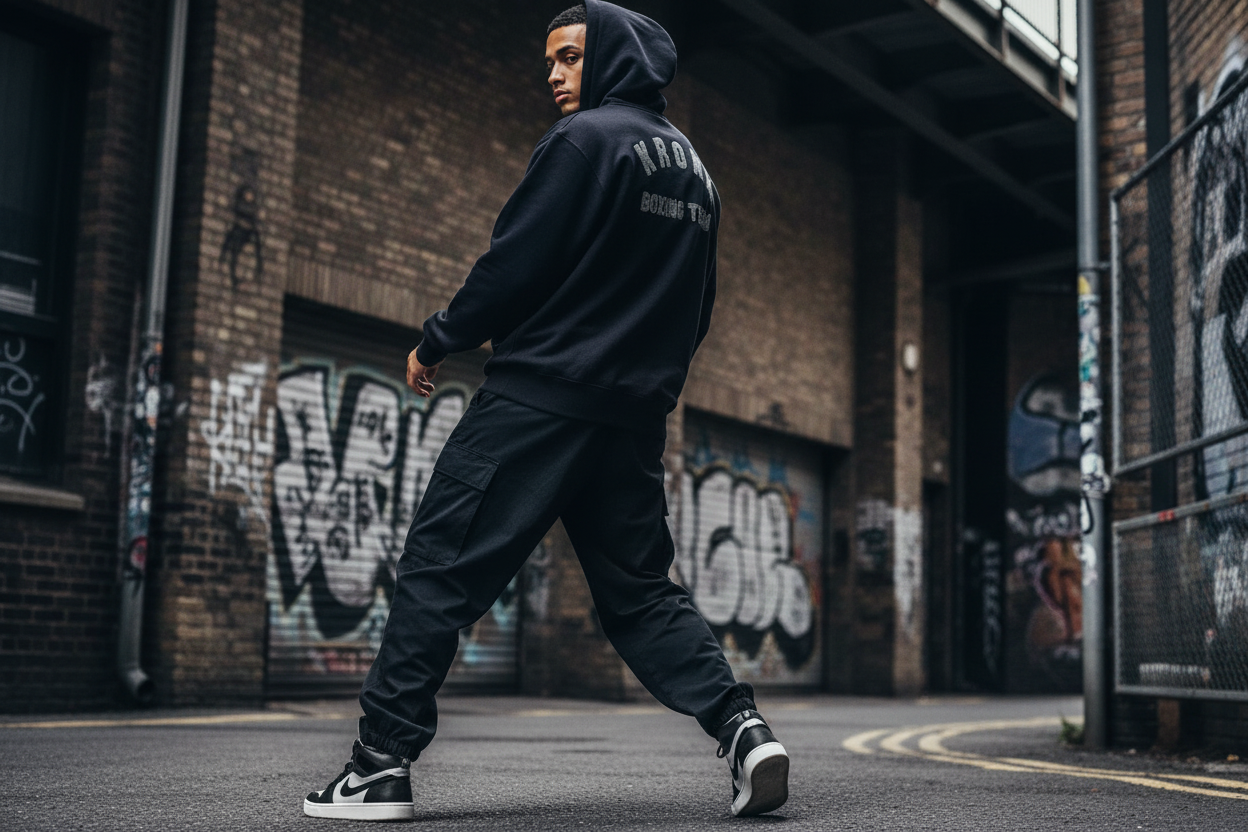 KRONK Boxing Team Towelling Applique Hoodie Loose Fit Navy/Sky