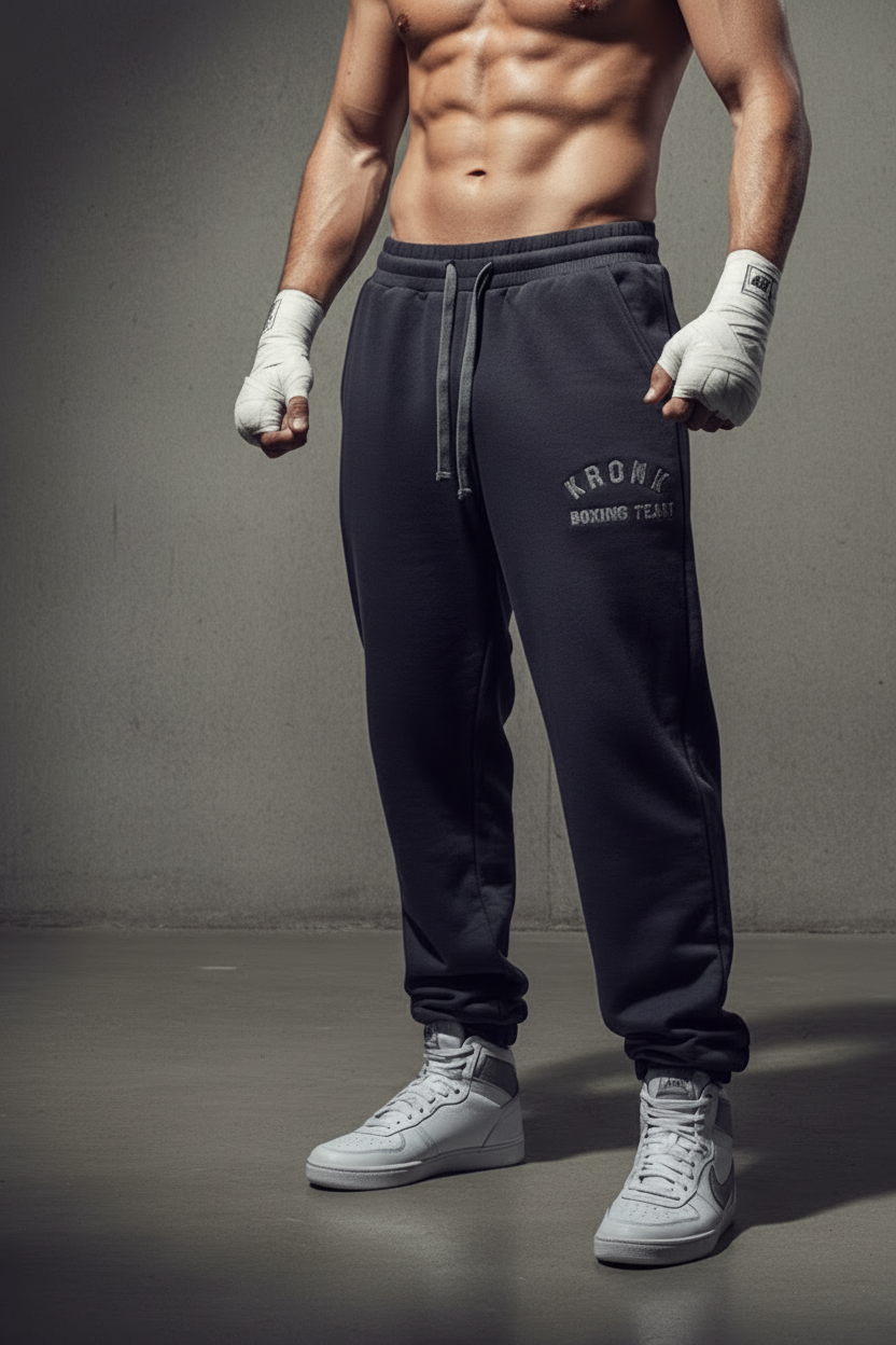 KRONK Boxing Team Towelling Applique Loose Fit Tracksuit Navy/Sky