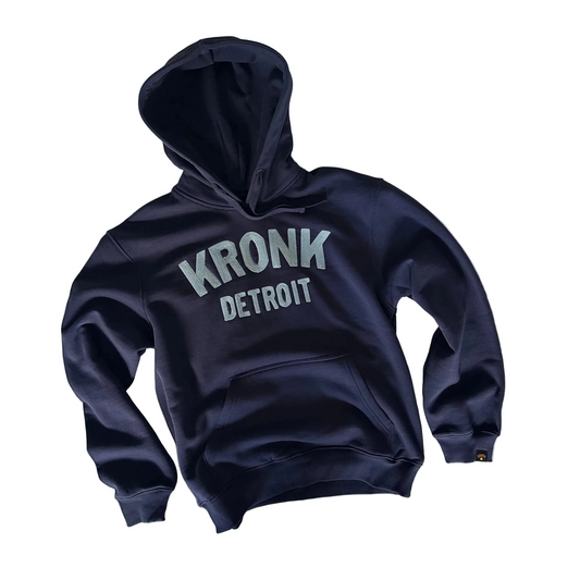 KRONK Detroit Chain Stitch Loose Fit Hoodie Navy/Sky