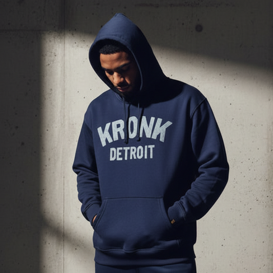 KRONK Detroit Chain Stitch Loose Fit Hoodie Navy/Sky