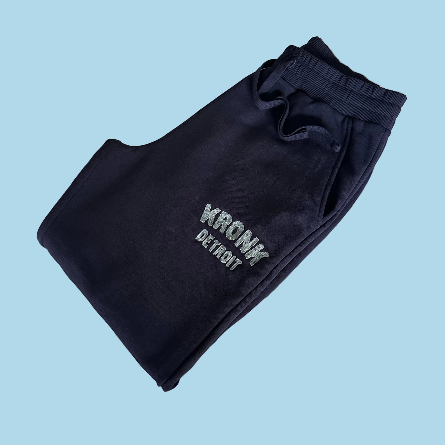 KRONK Detroit Chain Stitch Loose Fit Joggers Navy/Sky