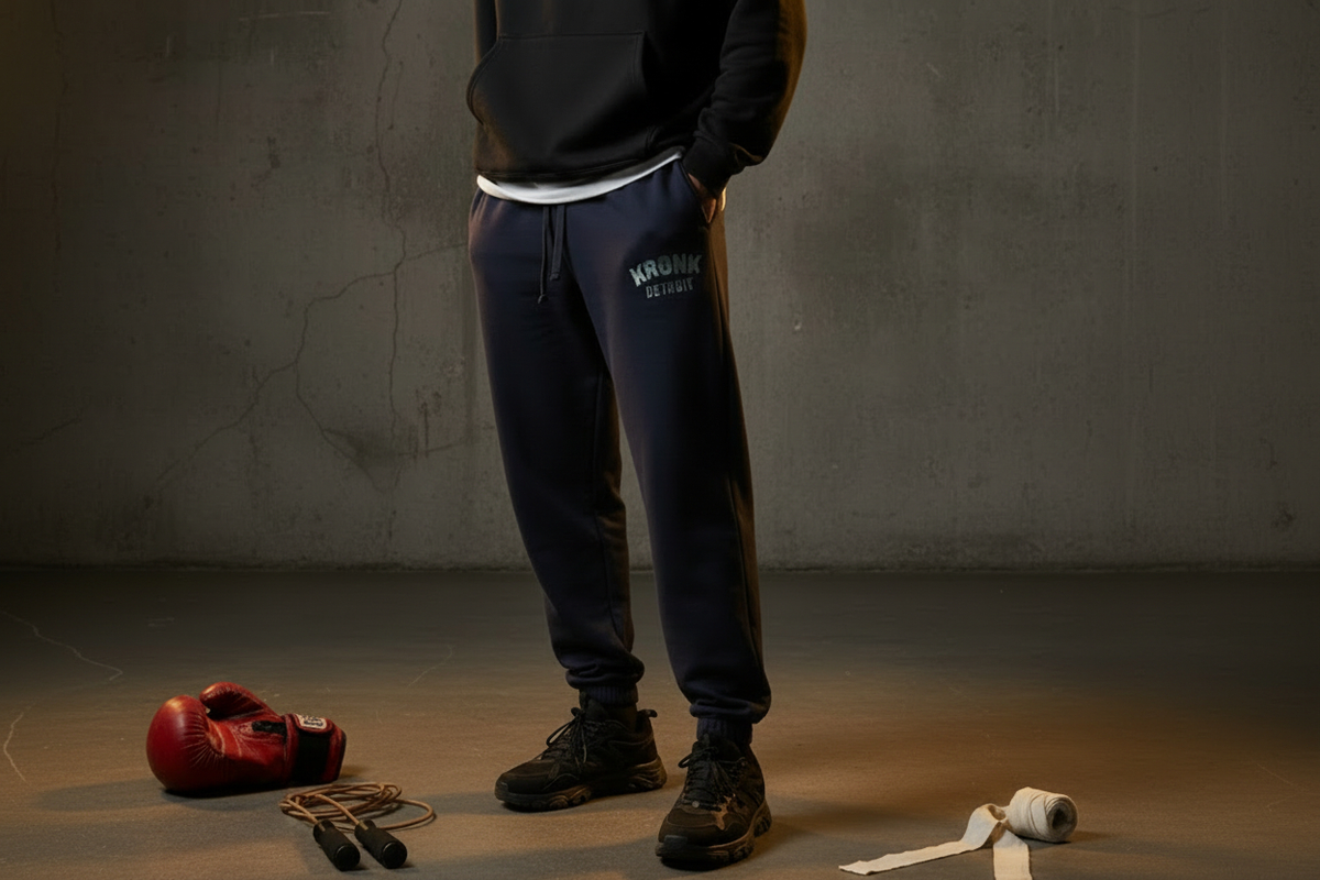 KRONK Detroit Chain Stitch Loose Fit Tracksuit Navy/Sky