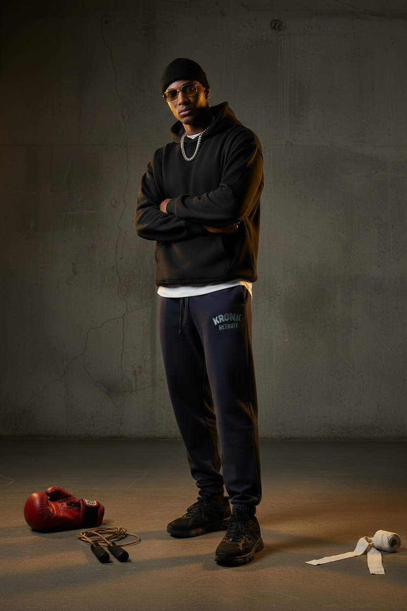 KRONK Detroit Chain Stitch Loose Fit Joggers Navy/Sky