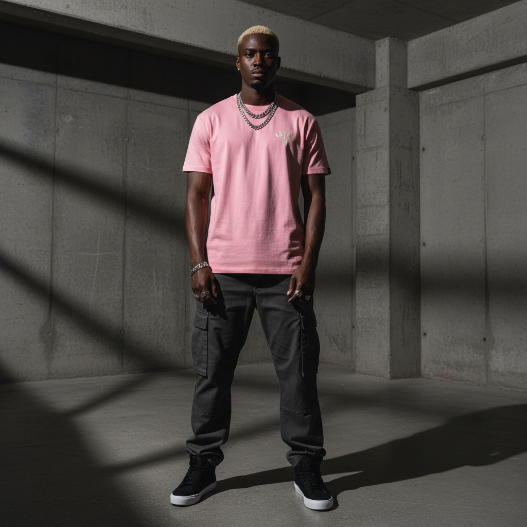 KRONK Faded G Loose Fit Vintage Wash T Shirt Powder Pink